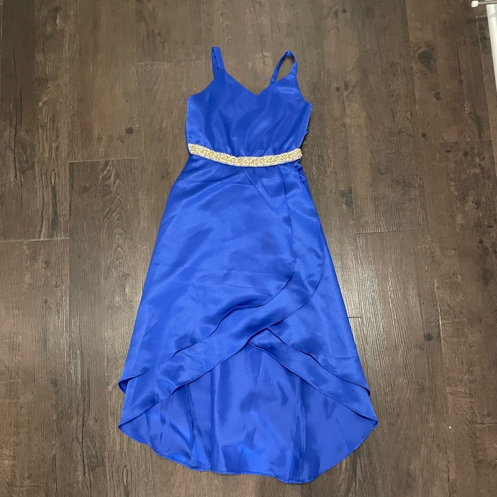 Dillards Girls Royal Blue Short to Long Dress With Diamond Detailing